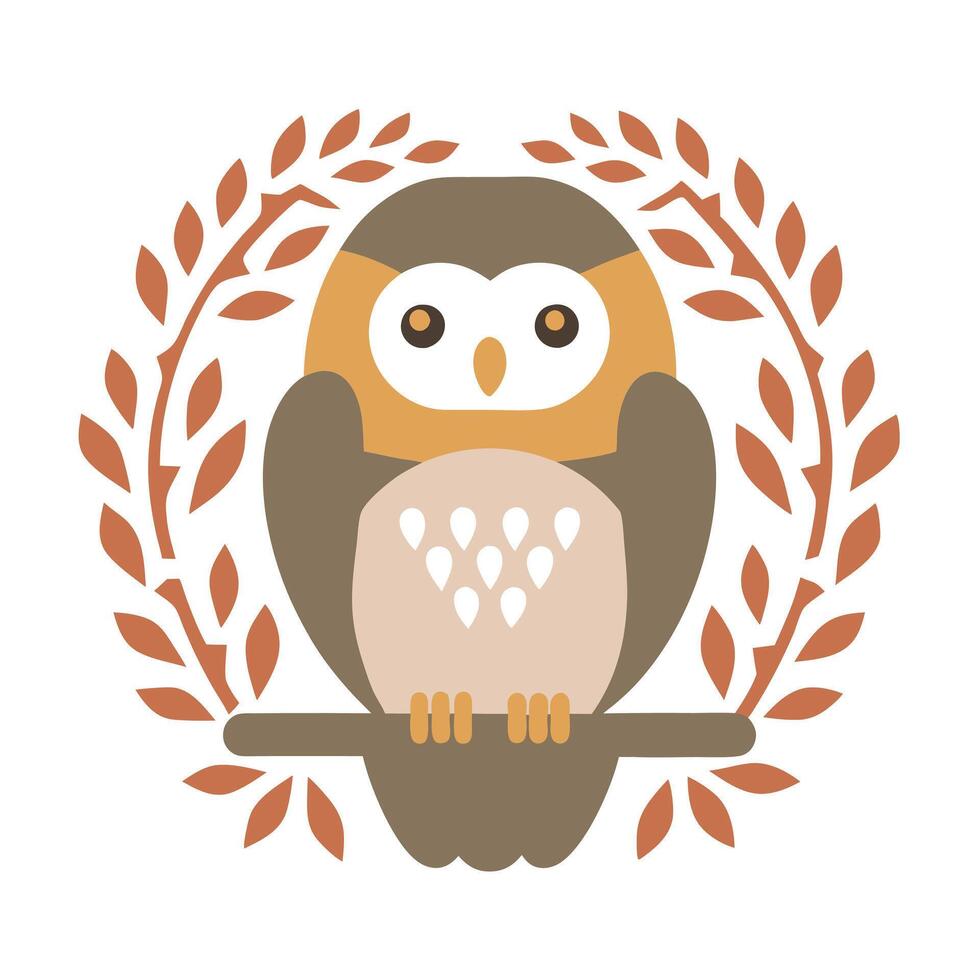 Cute Owl Illustration with Autumnal Leaves vector