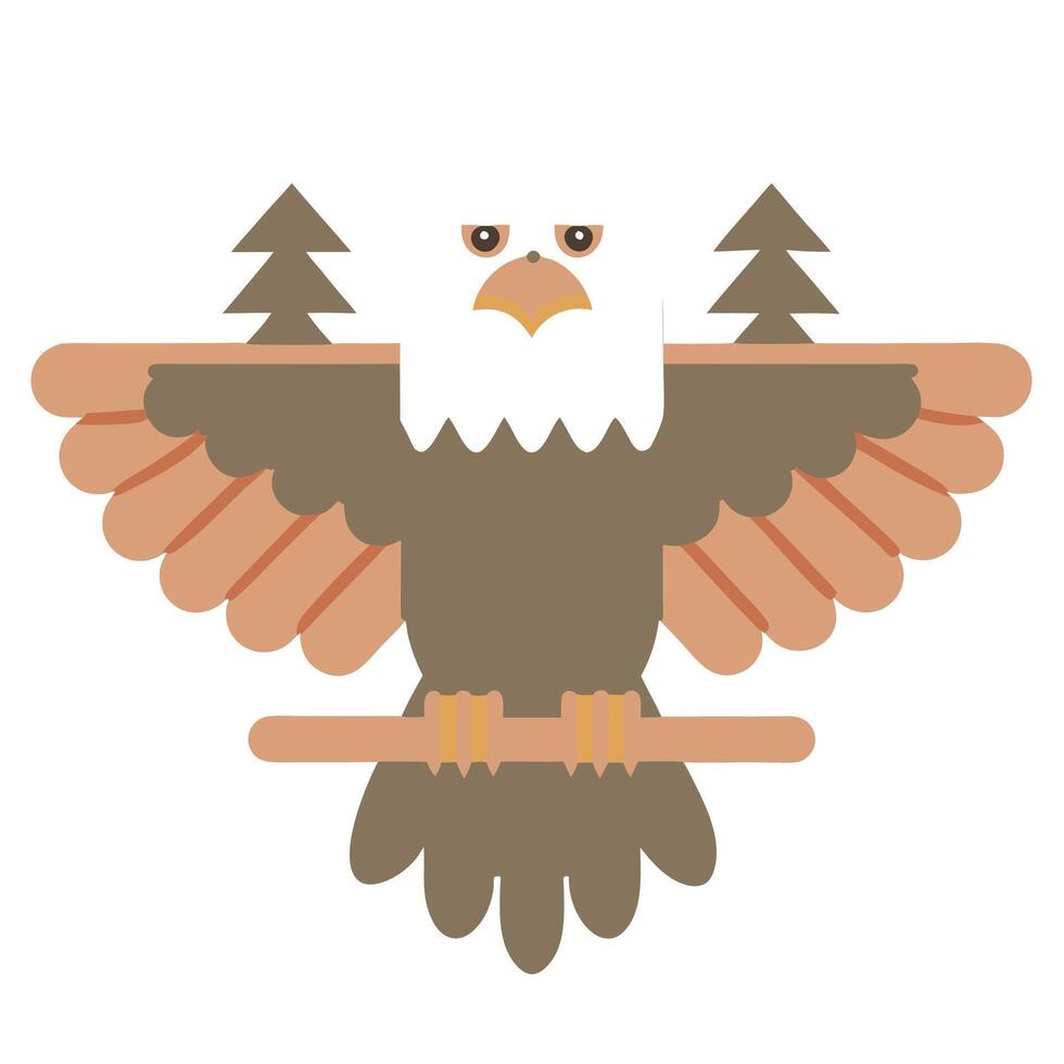 Stylized Bald Eagle Perched on Branch vector