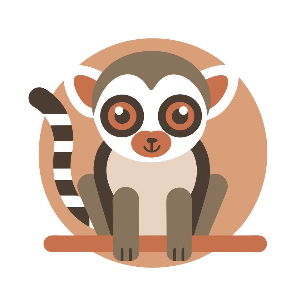 Cute Cartoon Lemur Sitting on Branch vector