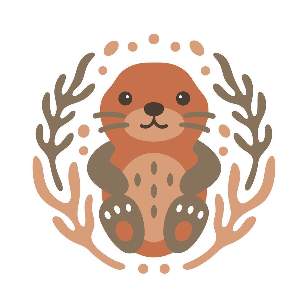Cute Sea Otter Illustration with Coral and Dots vector