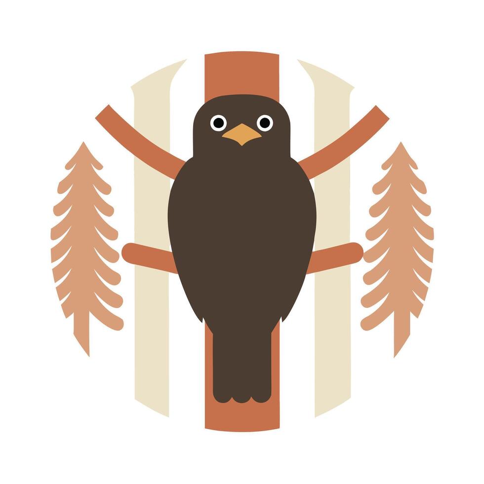 Stylized Raven on Branch Illustration vector