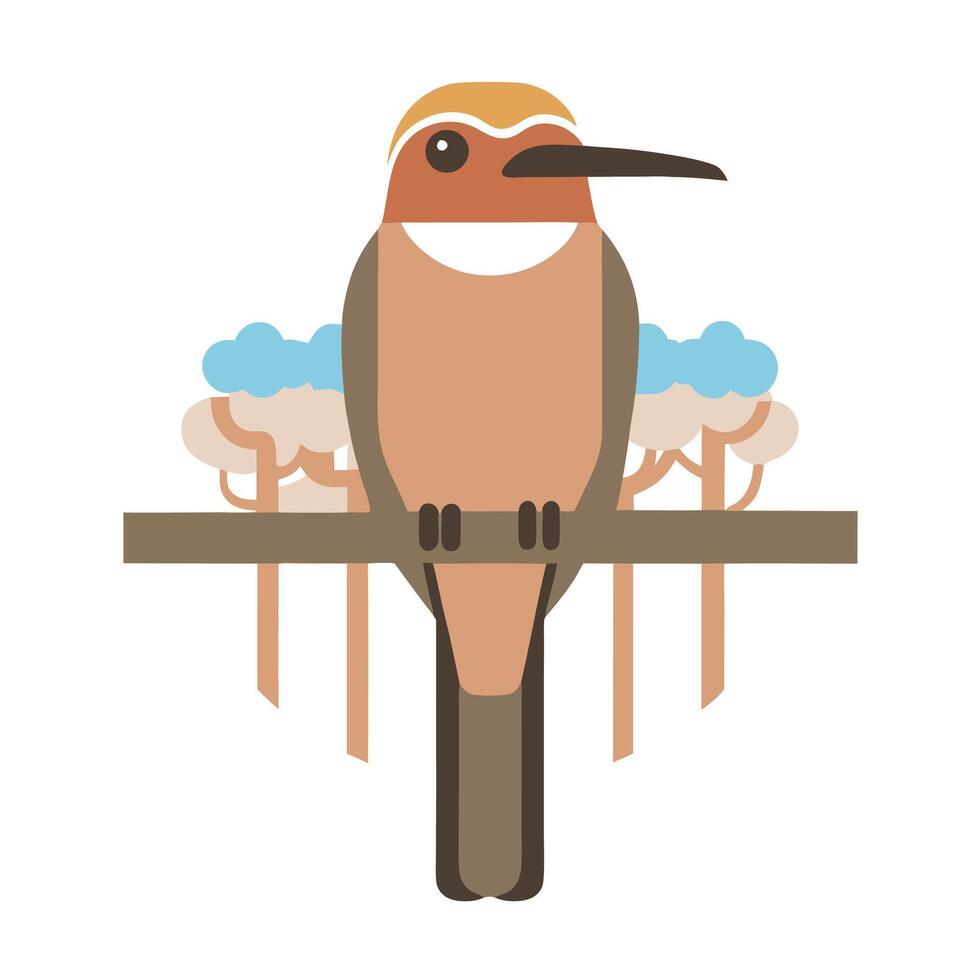 Stylized Bee-Eater Bird Perched on Branch vector