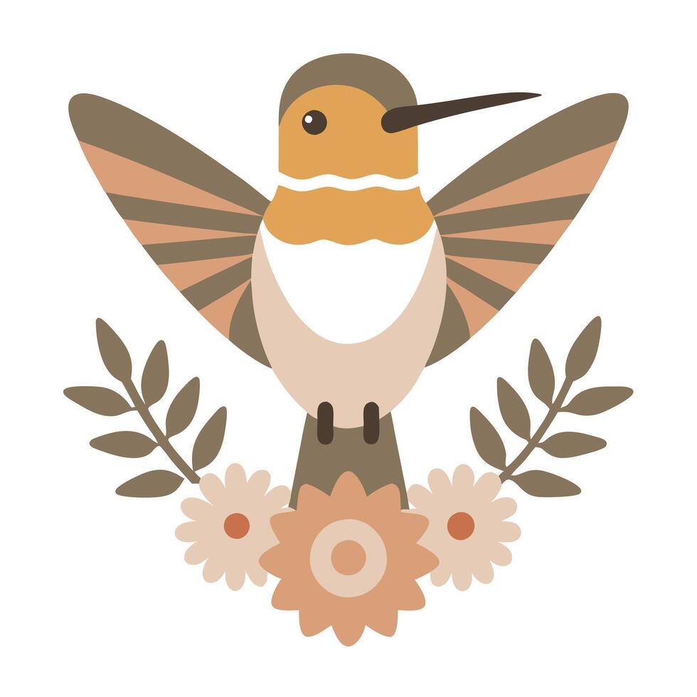 Hummingbird with Flowers Illustration vector