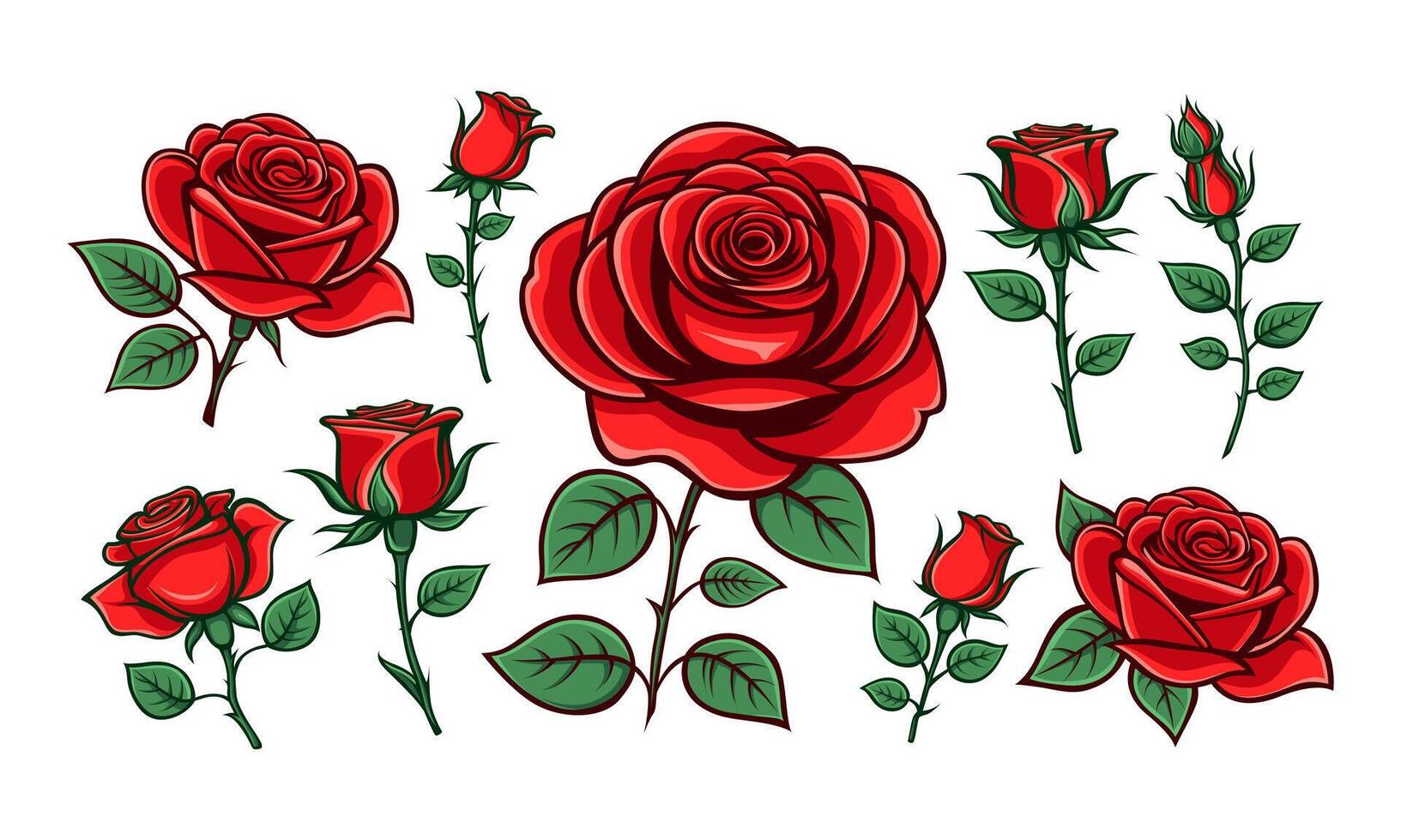 Red Rose Collection. Symbol of Love and Beauty vector