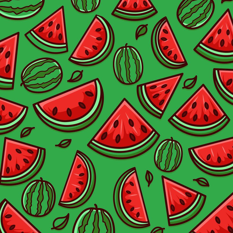 Seamless Tropical Fruit Pattern. Fresh Watermelon Slices vector