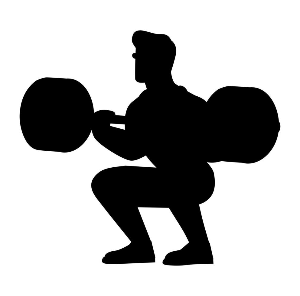 Cartoon Man Silhouette Athlete Weightlifter Daily Routine Training Vectors Illustration