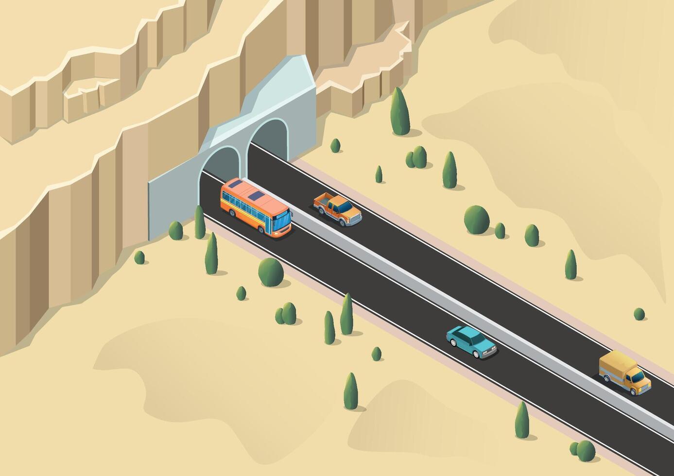 Isometric highway passing through a tunnel vector