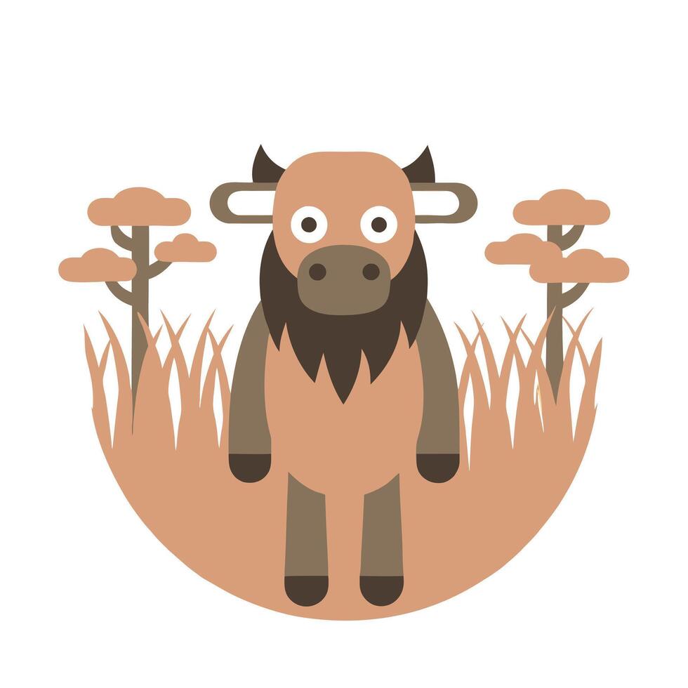 Cute Wildebeest Cartoon Illustration in Savannah vector