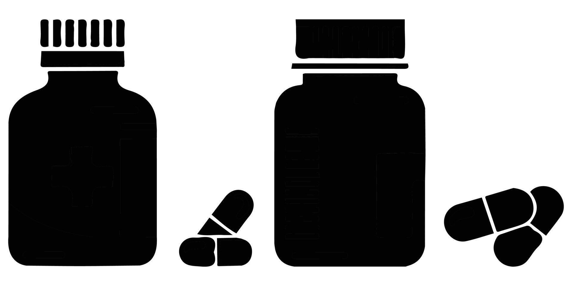 Bottles of Pills or Vitamins Medicine Black Icons Illustration vector
