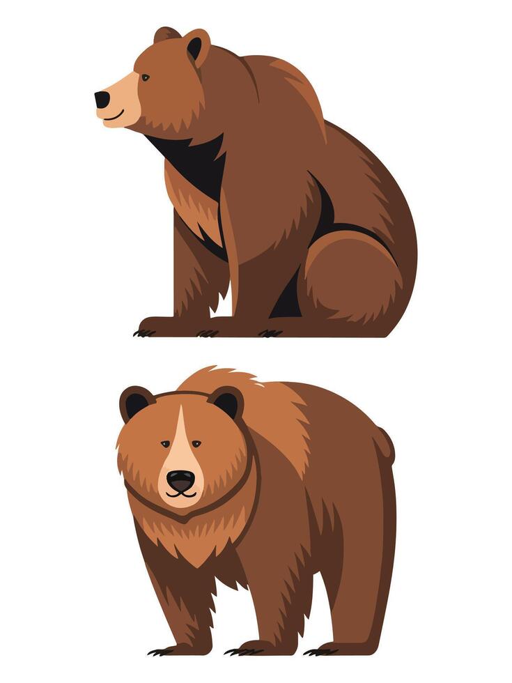 Set of Bears Wild Brown Bear Icons Standing, Sitting, Walking vector