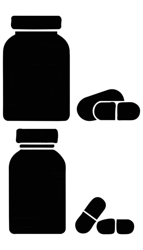 Bottles Pills or Vitamins Medicine Black Icons Illustration vector