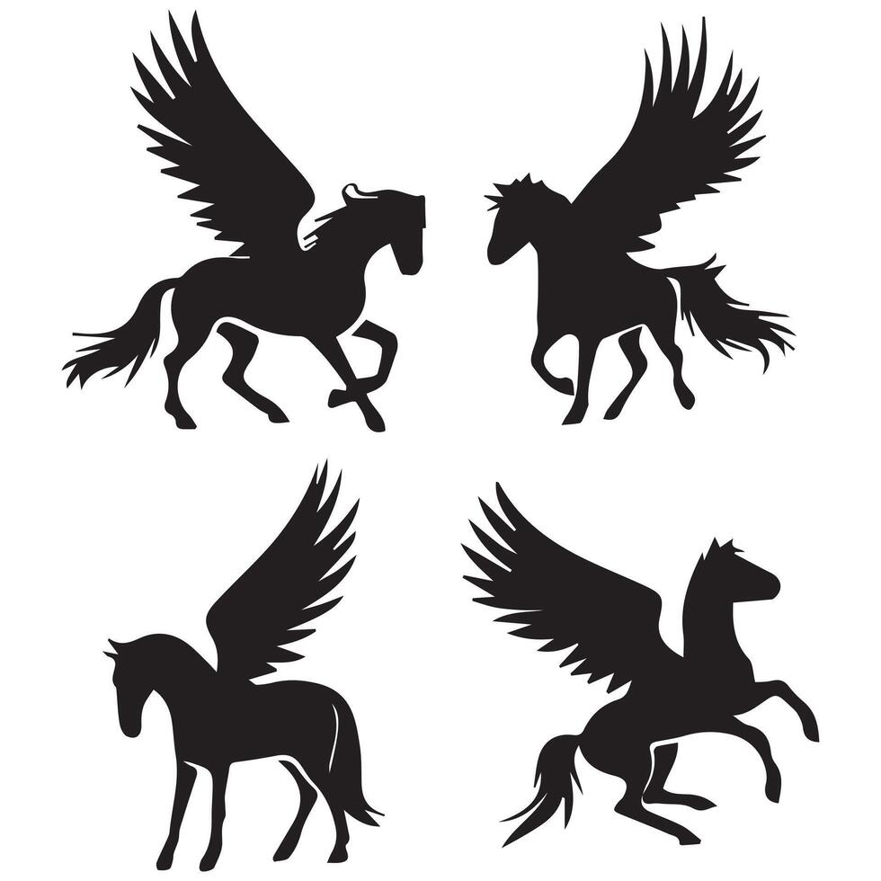 Cute Magic Unicorn Pegasus Silhouette Isolated White Background vector