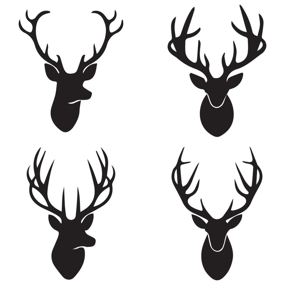 Deer Head Silhouette on White Background set vector