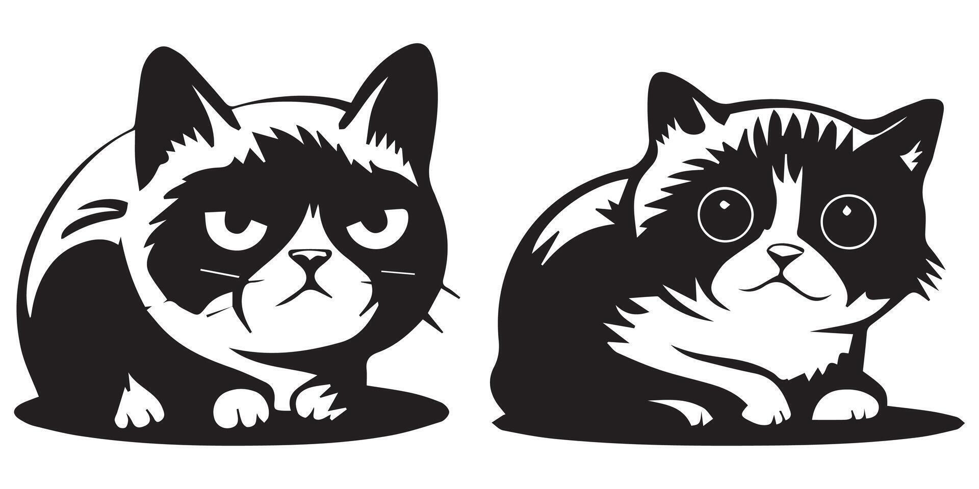 Grumpy Cat Silhouette Illustration Set vector