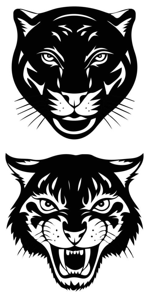Set of Black Panther Head Designs Panther Portrait Mascot vector