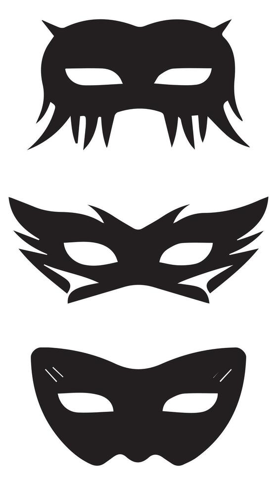 Black Mask Icon Collection Silhouette on White Background set vector