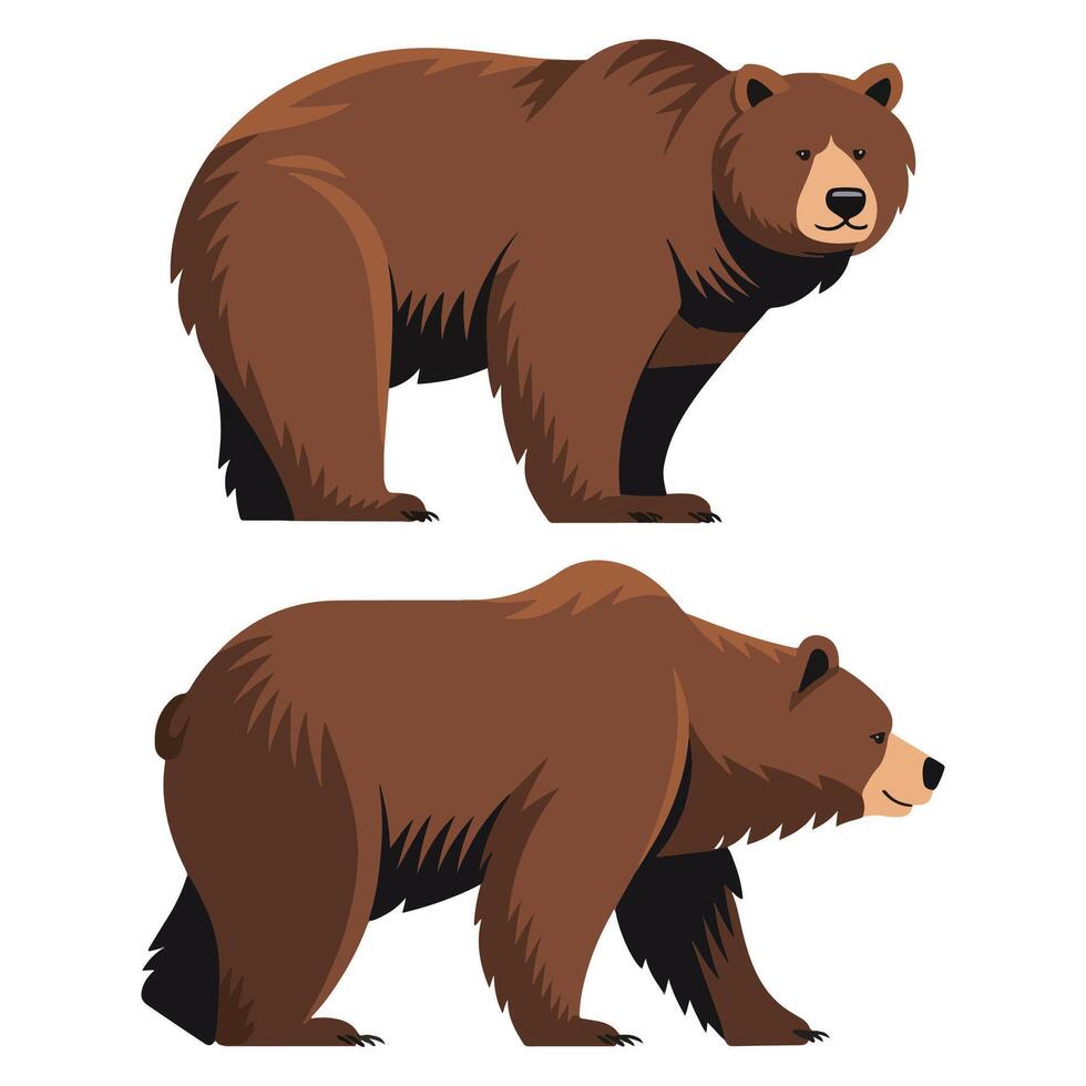 Bears Wild Brown Bear Icons Standing, Sitting, Walking vector