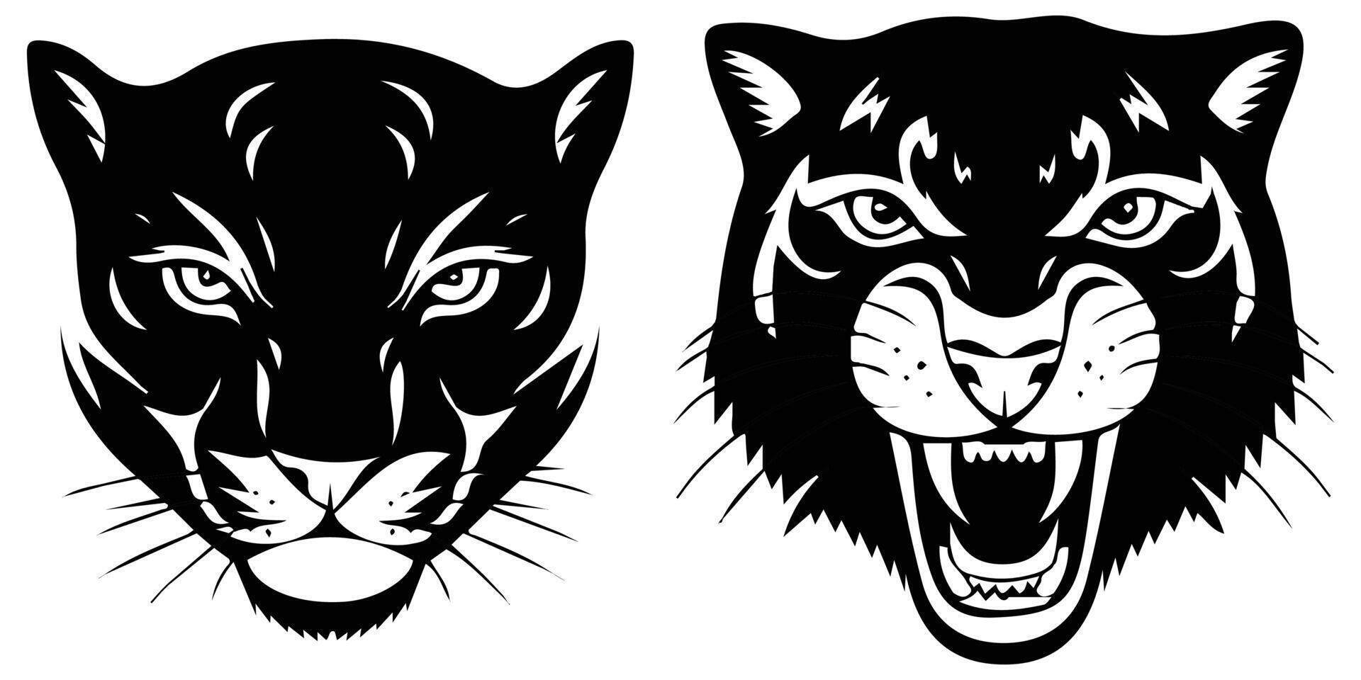 Set of Black Panther Head Designs Panther Portrait Mascot illustration vector