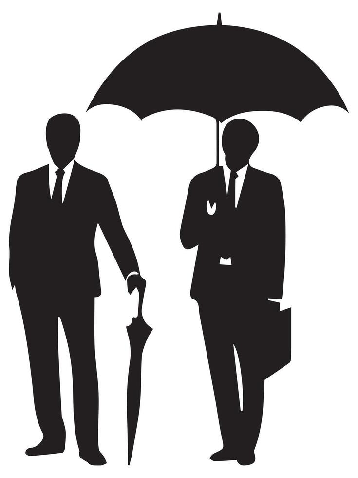 Set of Businessman Silhouettes with Umbrella vector