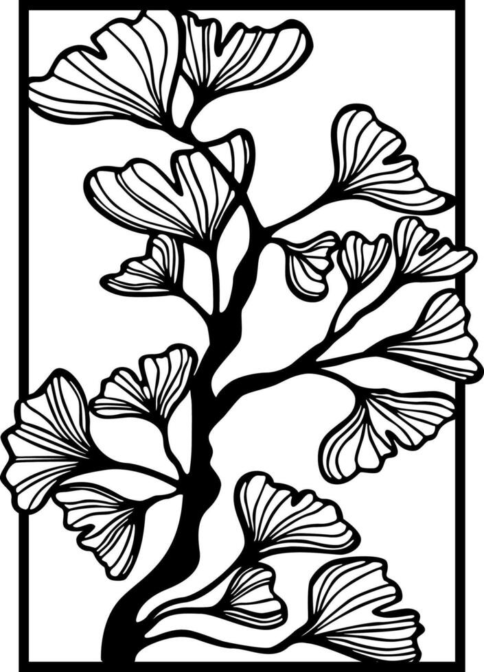 Ginkgo Branch Line Art vector