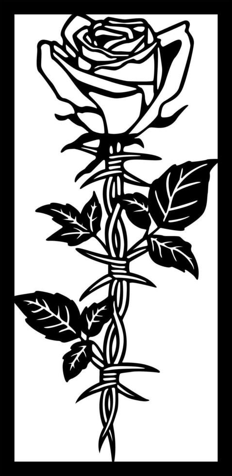 Laser Cutting Rose with Barbed Wire vector