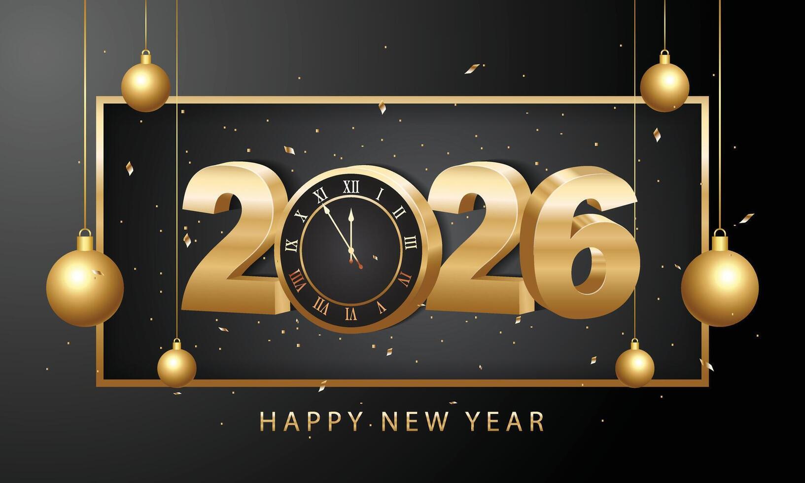 gold clock showing 2025 transitioning to 2026. vector