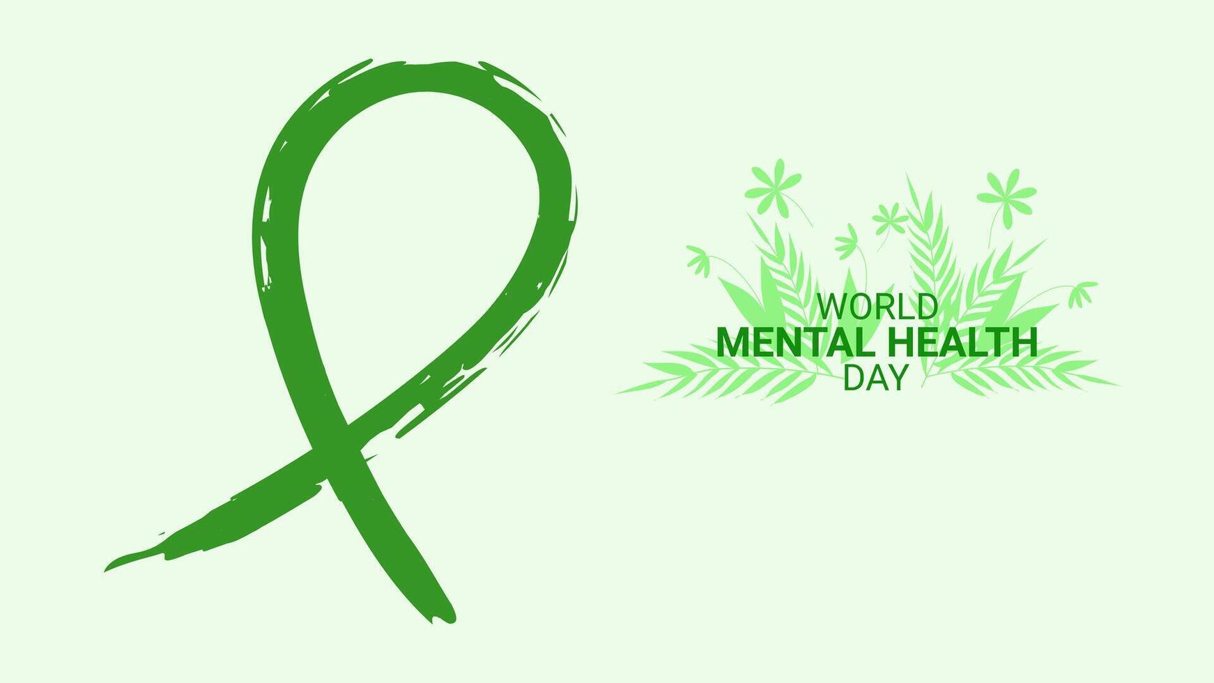 Mental health awareness month design layout banner. Green ribbon brush and plants. Psychological and emotional well-being. illustration. vector