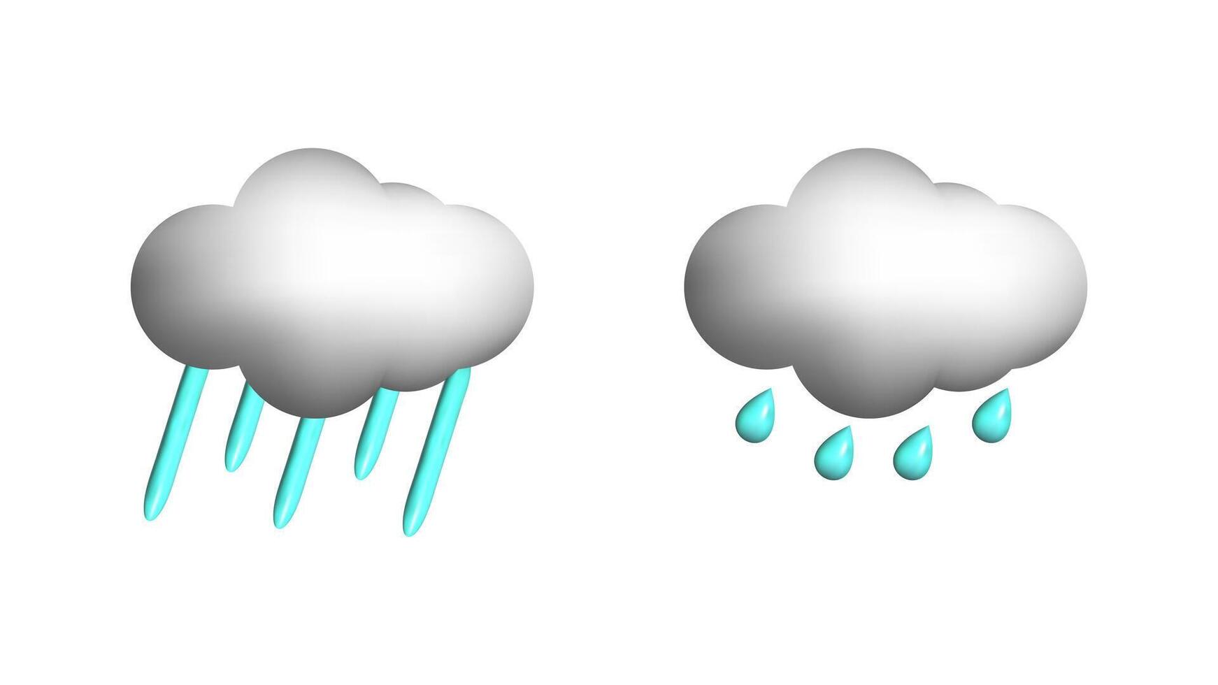 Weather 3d icons realistic isolated set. Light rains. Design weather app web site game logo banner. Meteorology concept. vector