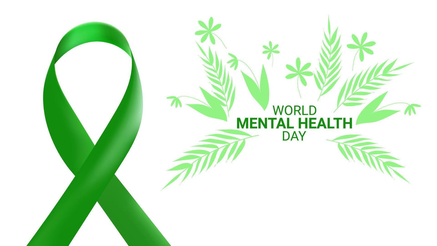 Mental health awareness month design layout banner. Green ribbon and plants. Psychological and emotional well-being. illustration. vector
