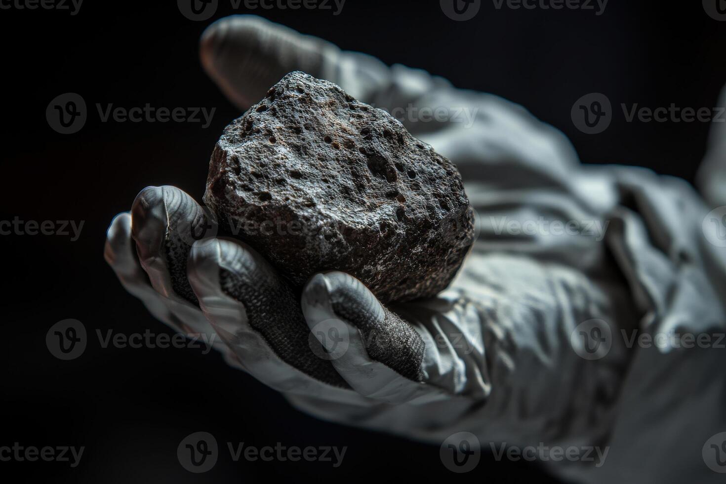 A hand astronaut holding an asteroid . ., photo