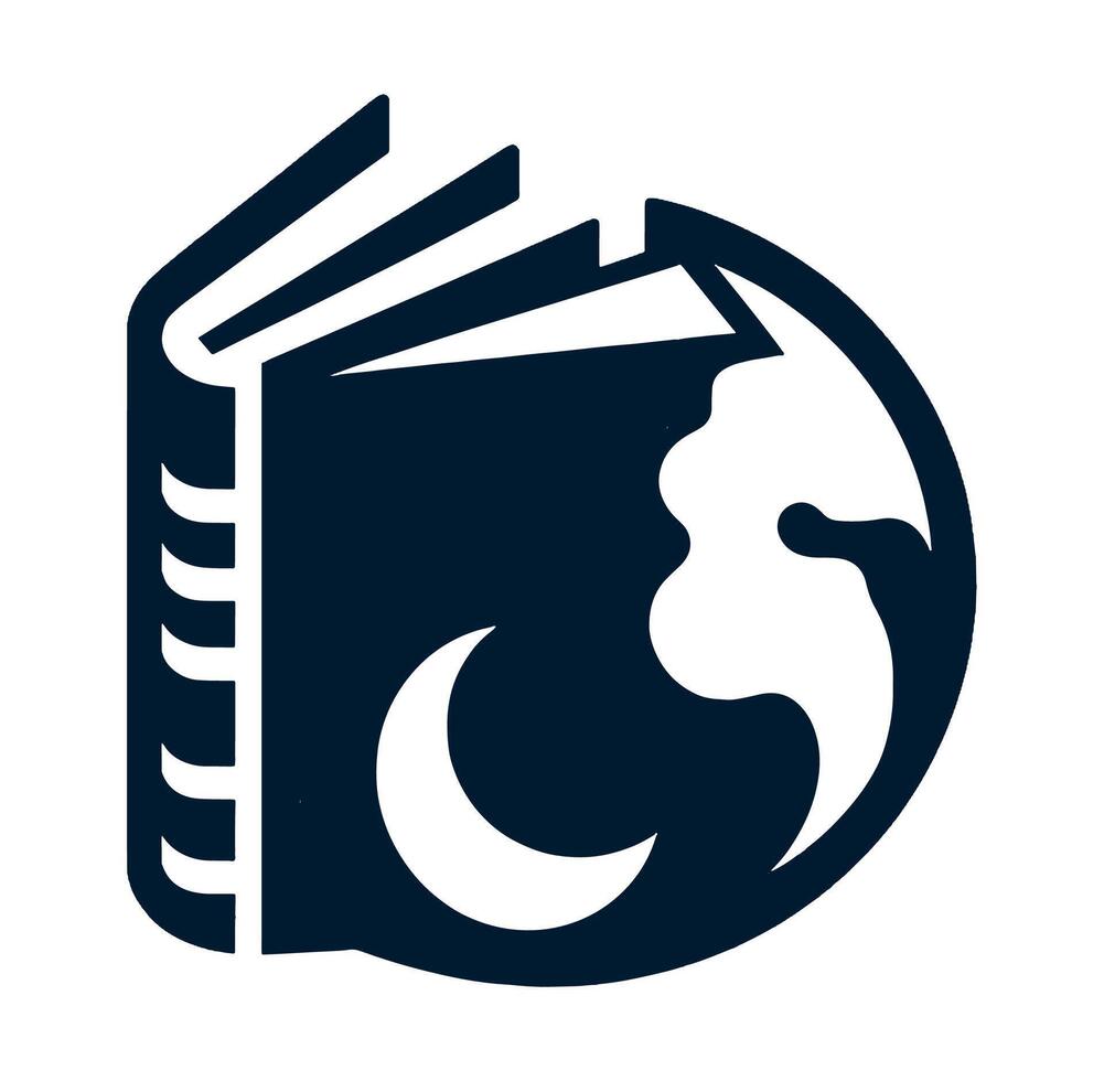 A book with a moon on it and a globe with a background. vector