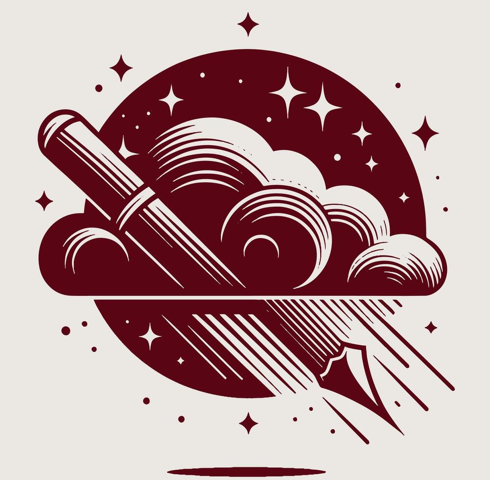 A vintage style logo with a pen and clouds vector