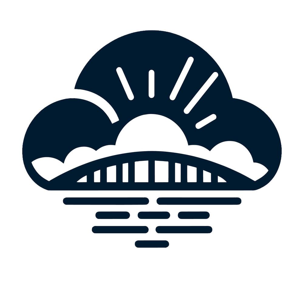 A cloud with a bridge over it and a sun in the background vector