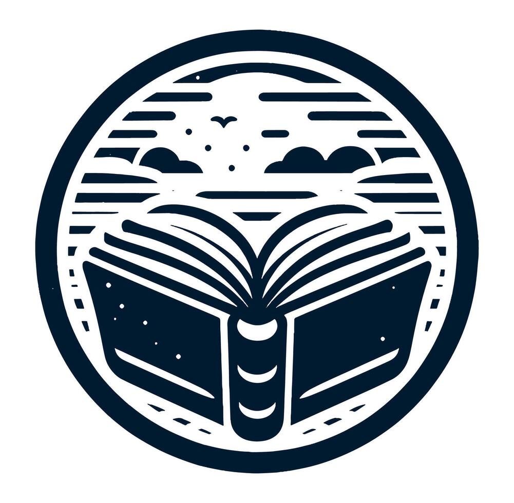 An open book with clouds and a sky in the background vector