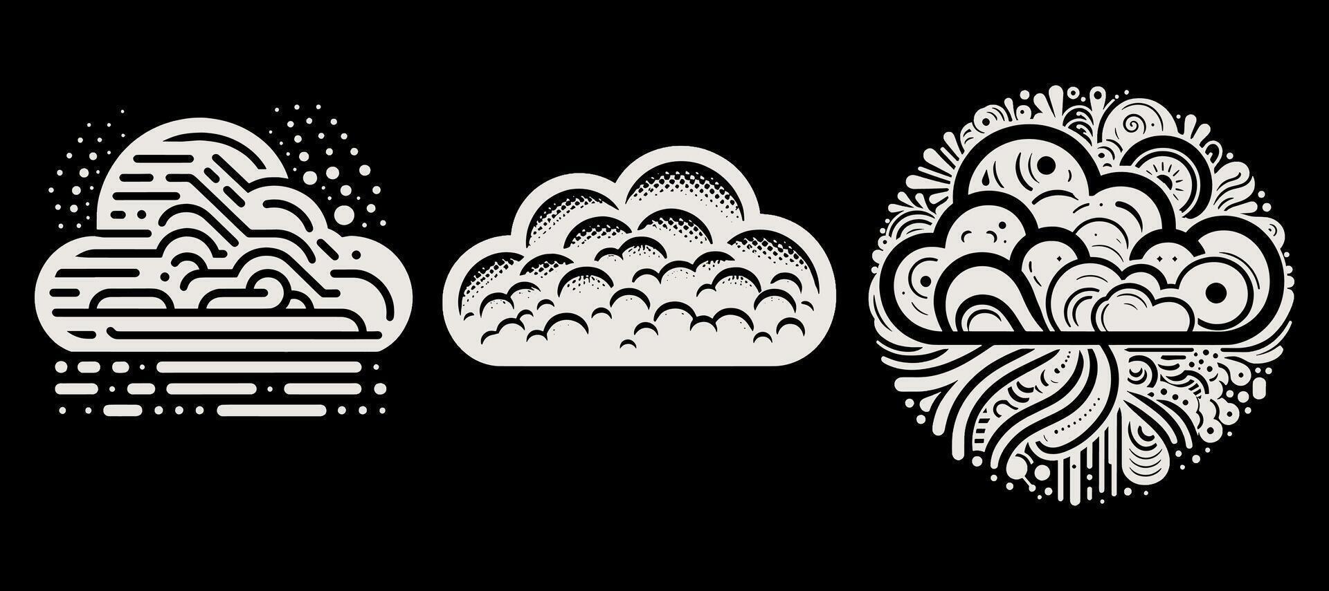 Three different clouds on a black background vector