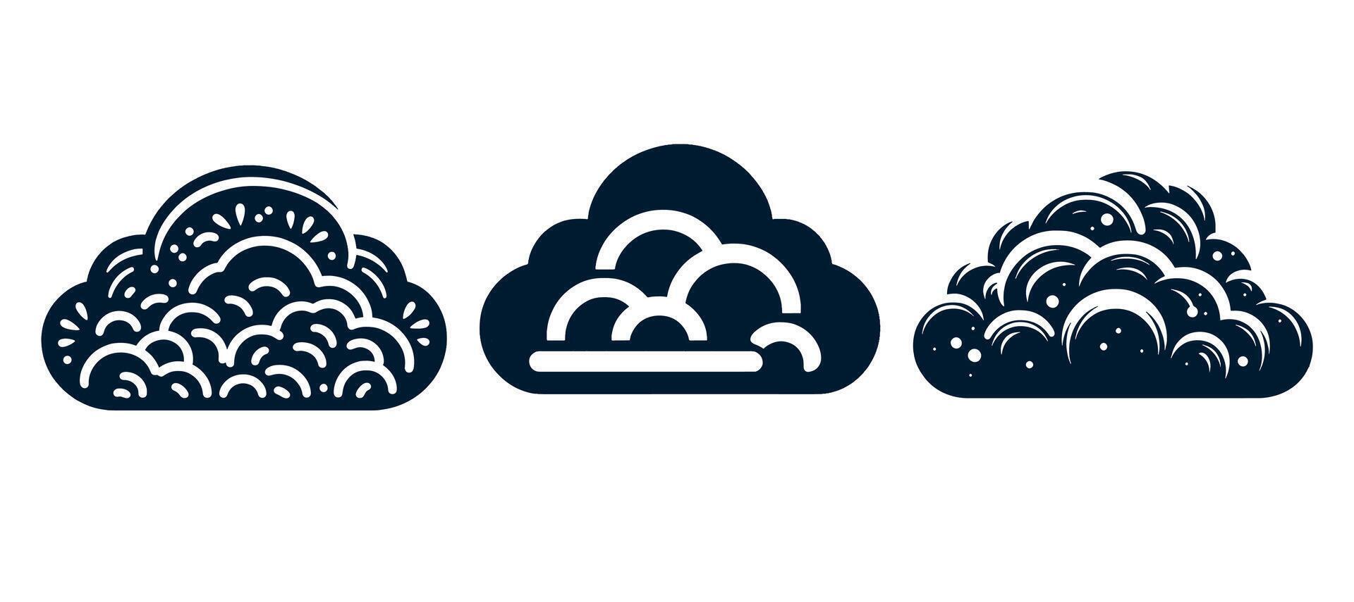 Three different types of waves and clouds vector
