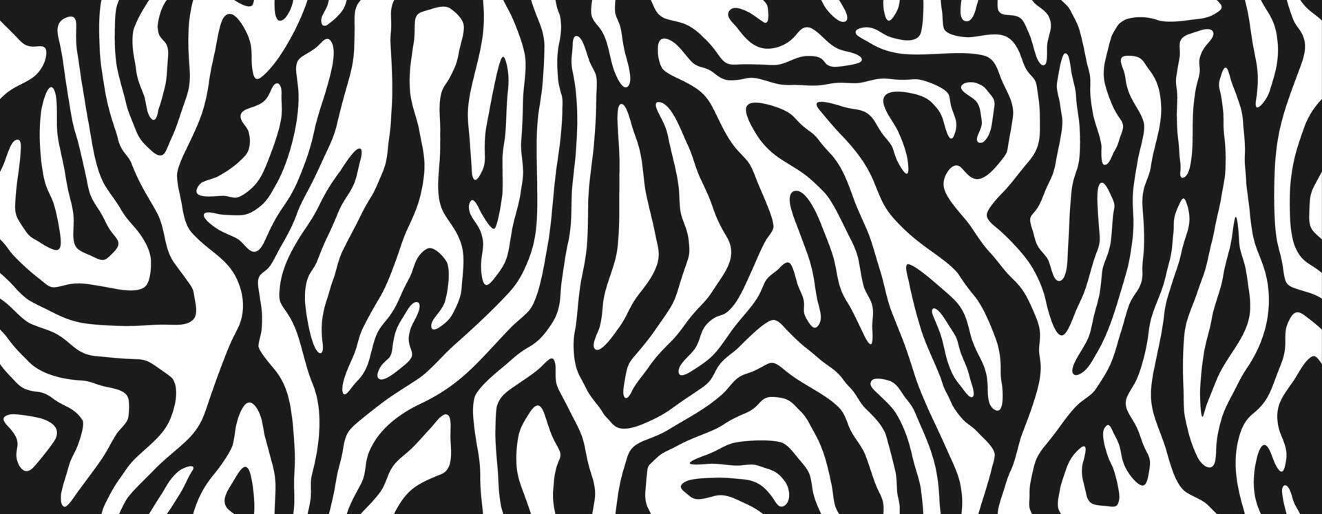 Zebra fur, stripe skin background, animal pattern. Black and white seamless texture vector