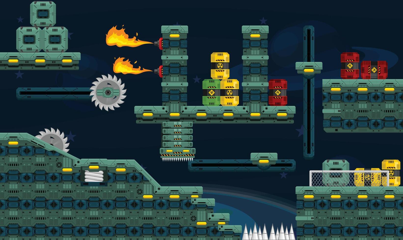 Space Station 2D Platformer Game Tile Set vector