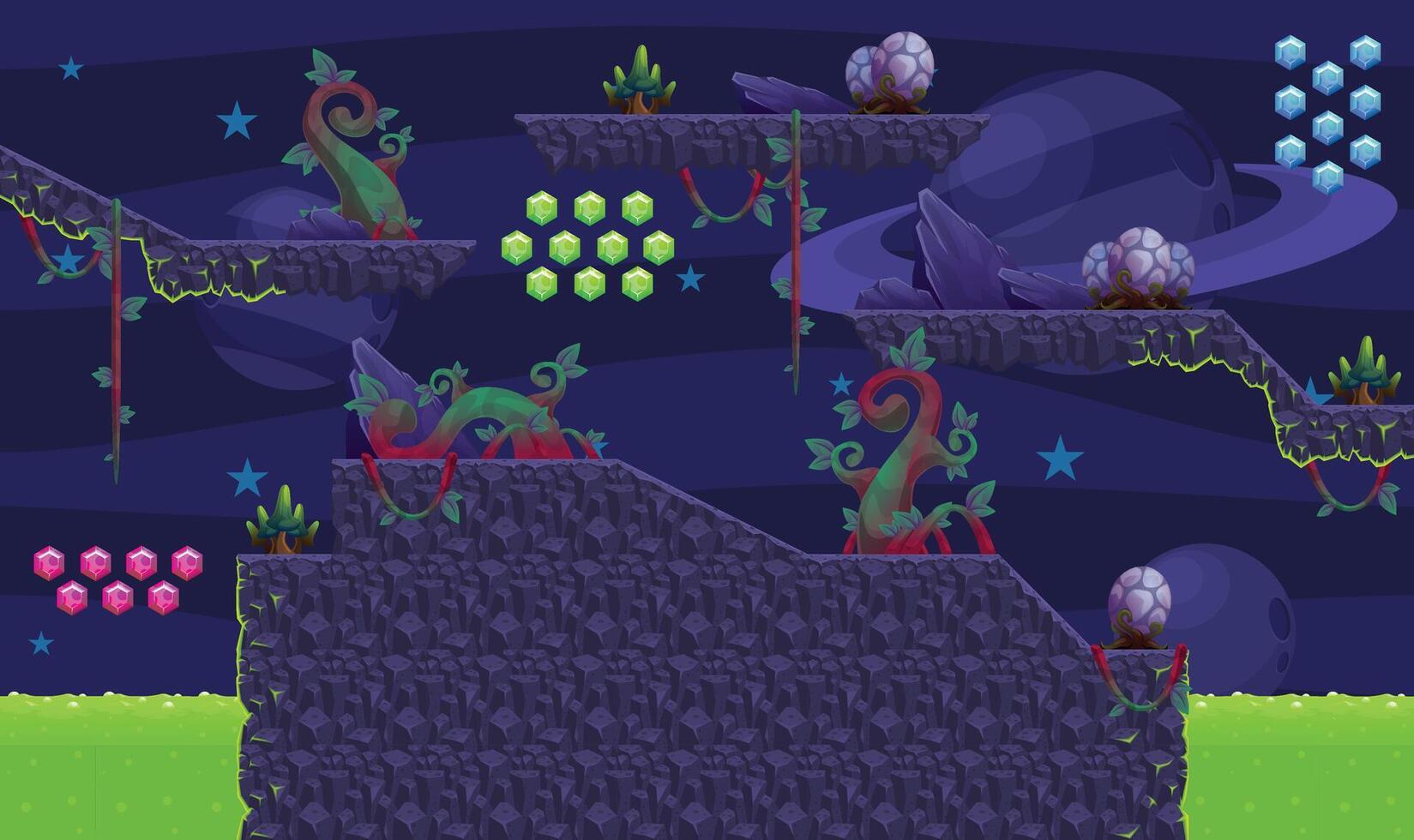 Alien Planet Platformer Game Tileset vector