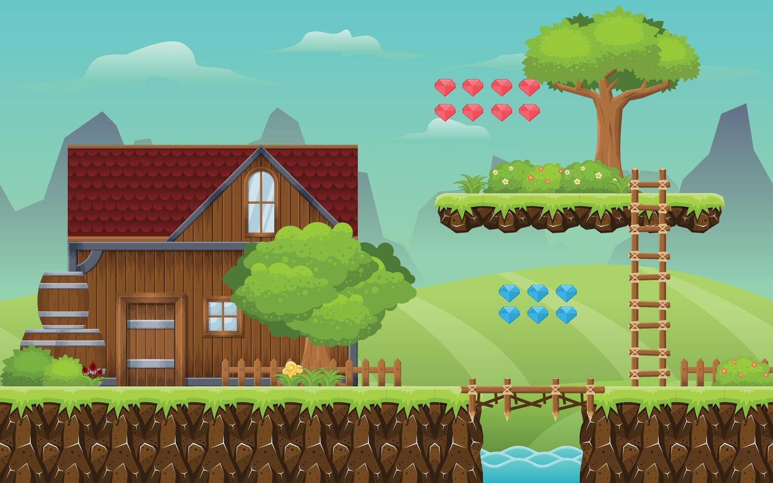 Medieval Village House Platformer Game Tileset vector