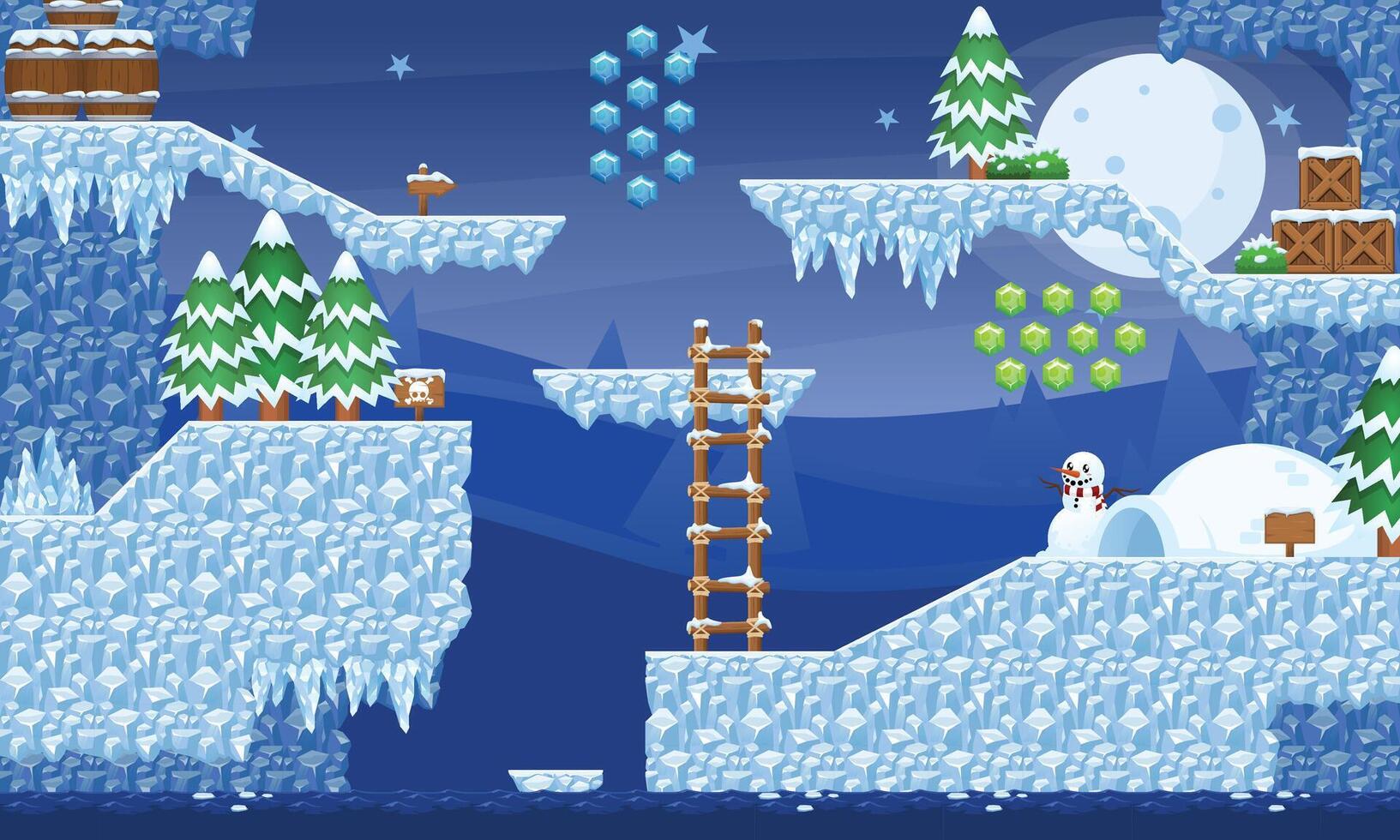 Snowy Antartica Platformer Game Tileset vector