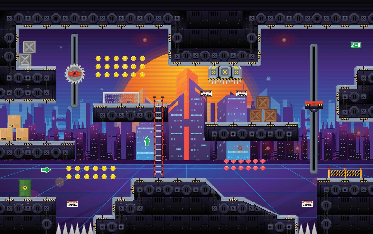Cyber city platformer game tileset vector