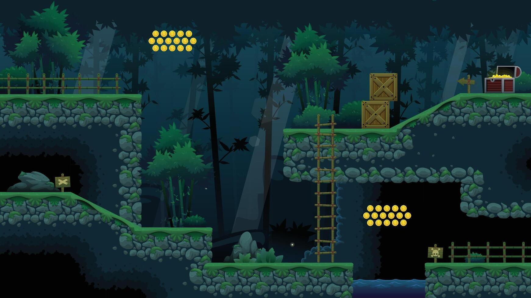Ninja Forest Platformer Game Tileset vector
