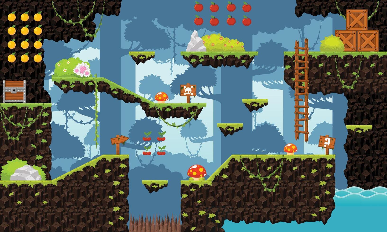 Rainforest Jungle Nature Platformer Game Tileset vector
