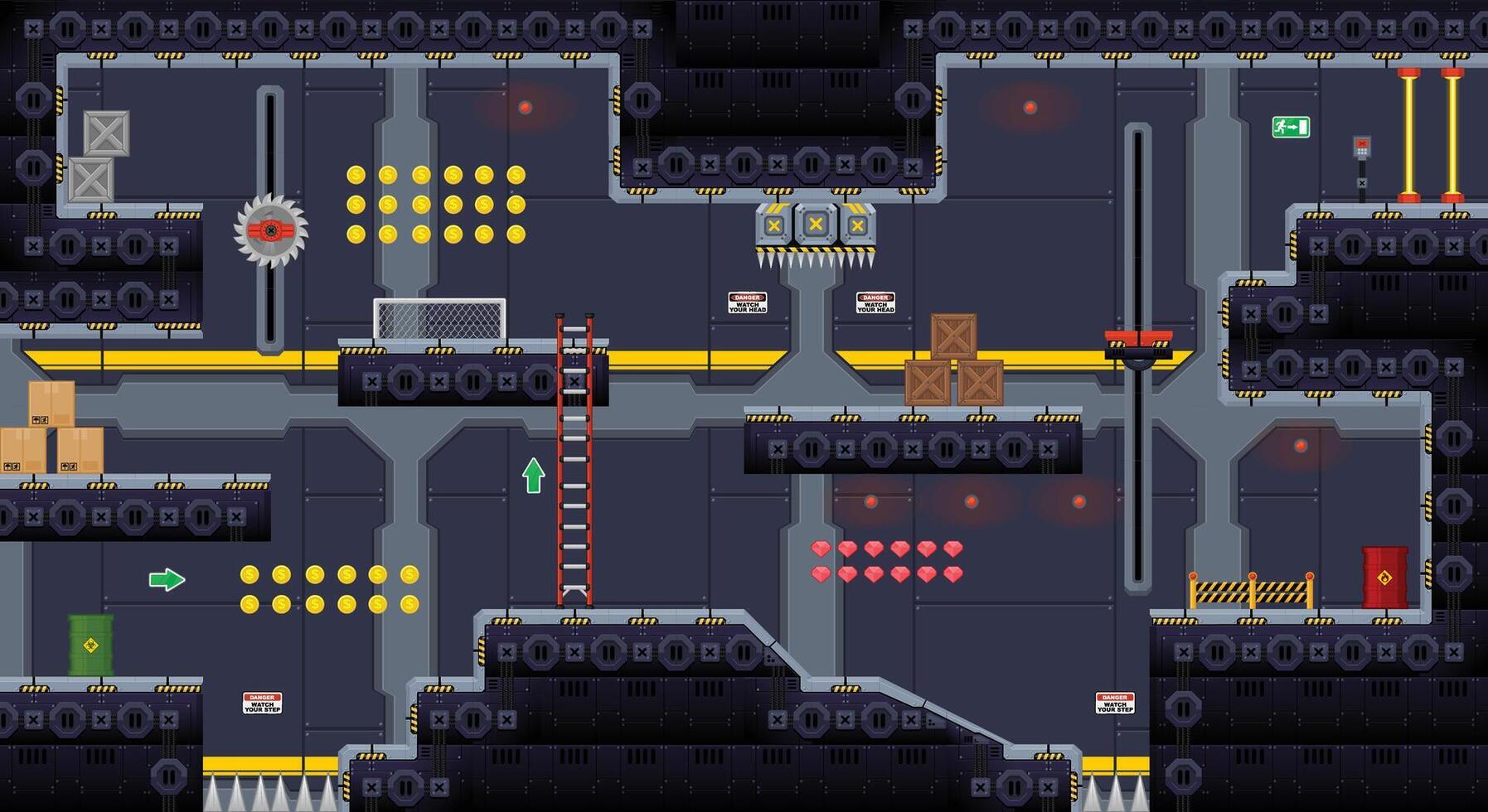 Sci-fi Space Ship Platformer Game Tile Set vector