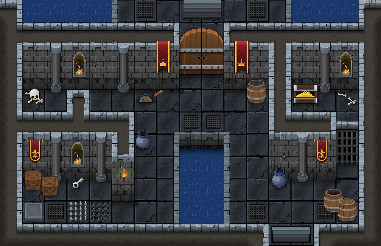 Fantasy RPG Dungeon Top Down Game Tileset vector