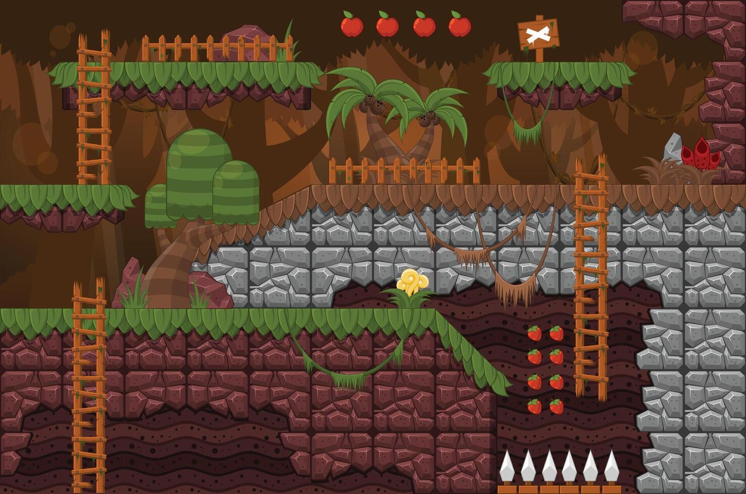 Jungle Dusk Platformer Game Tileset vector