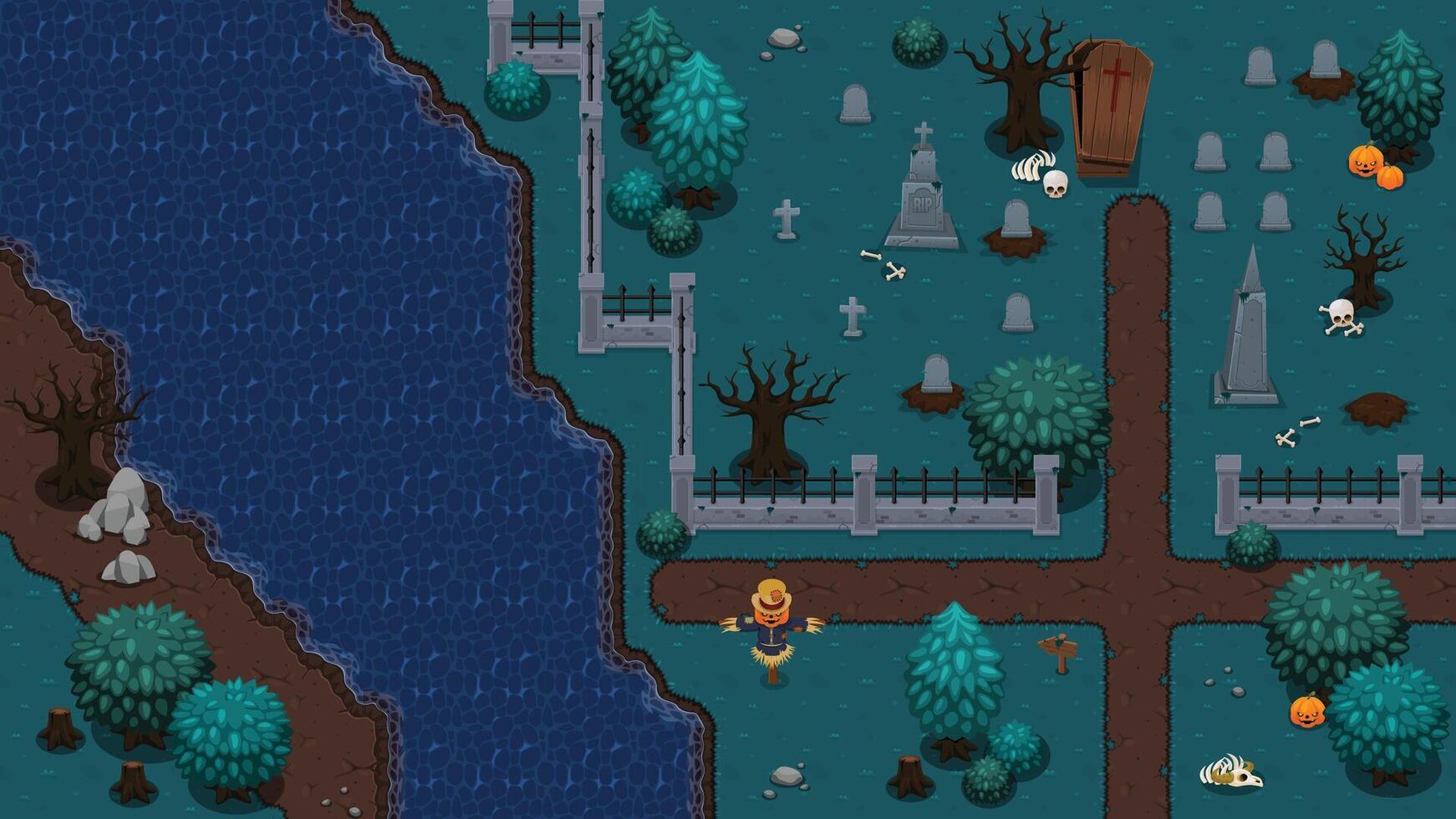 Mystery Tomb Top Down Game Tileset vector