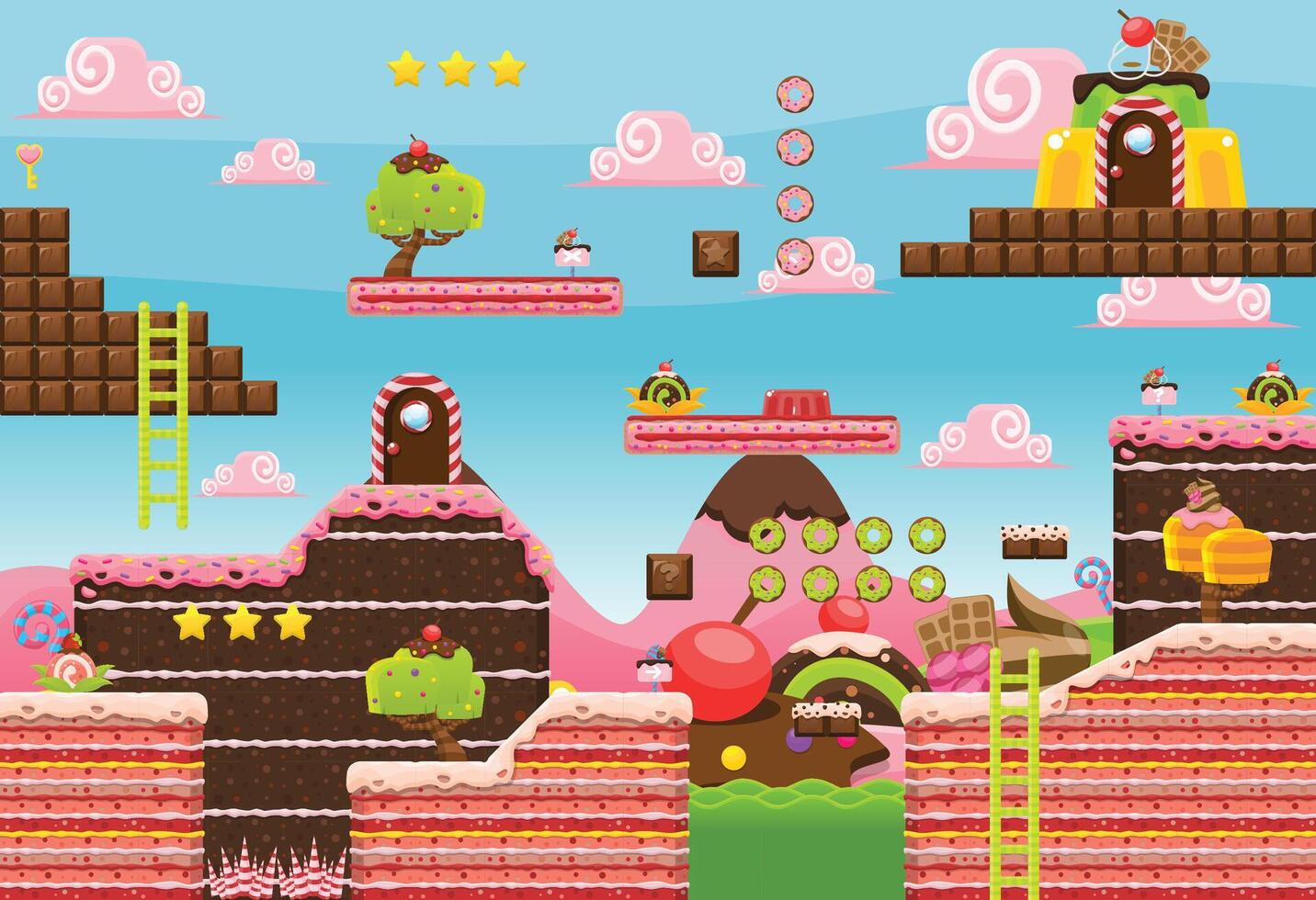 Cute Colorful Candy Land Platformer Game Tileset vector