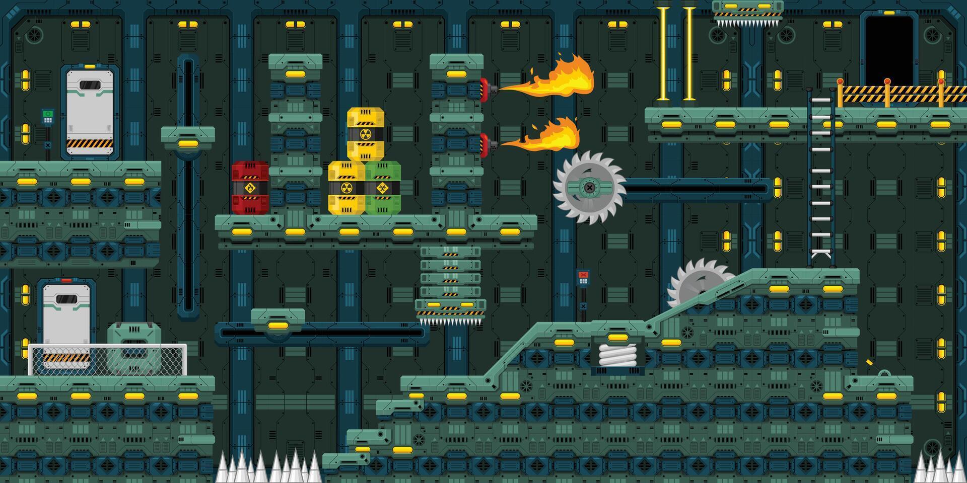 Robot Factory Sci-fi 2D Game Tileset vector